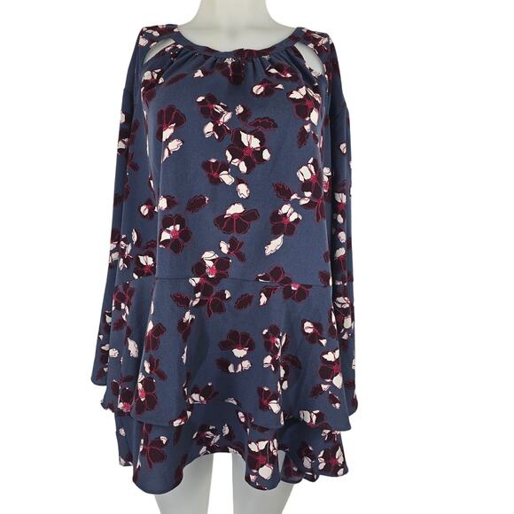 Lane Bryant Blue Maroon White Floral Peplum Women's Blouse 28 - Picture 1 of 5